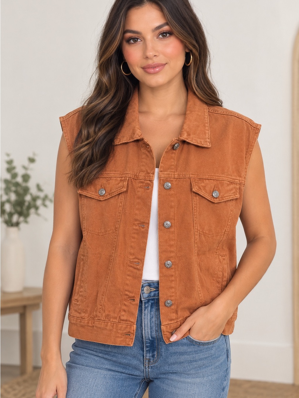 Forever 21 🔥 Rust Orange Sleeveless Denim Vest